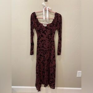 trixxi burgandy midi velvet floral dress